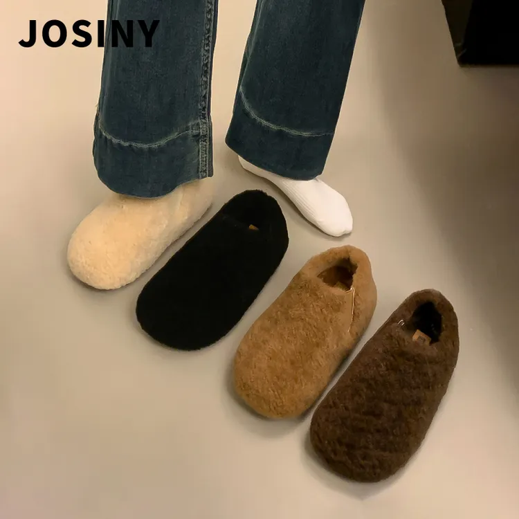 卓诗尼【品牌断码】内增高厚底毛毛鞋女外穿2025秋冬新懒人一脚蹬保