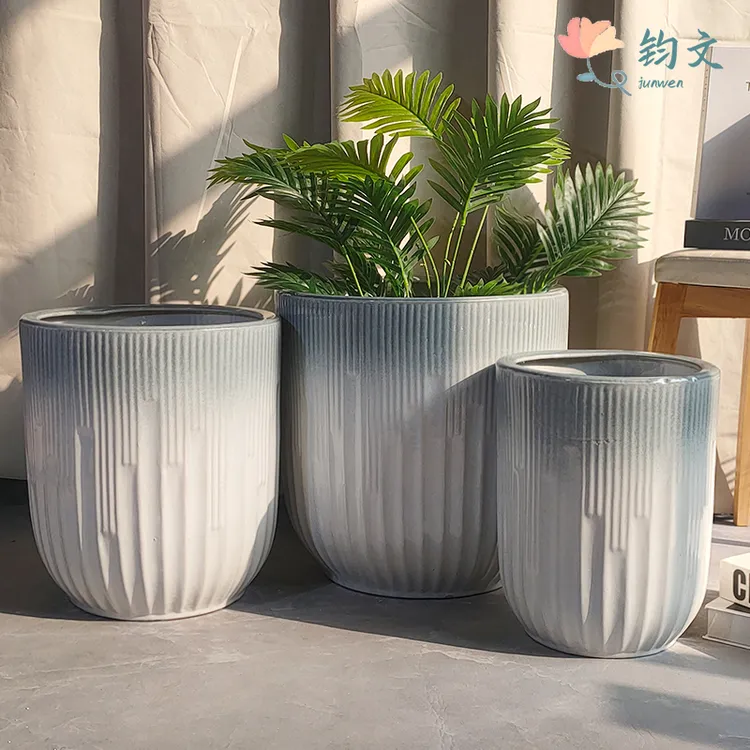 高颜值直筒大口径落地花盆适合发财树幸福树等绿植白色音符