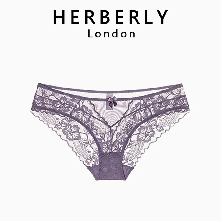 英国 HERBERLY 高级感性感蕾丝内裤女纯欲包臀纯棉裆透气三角裤