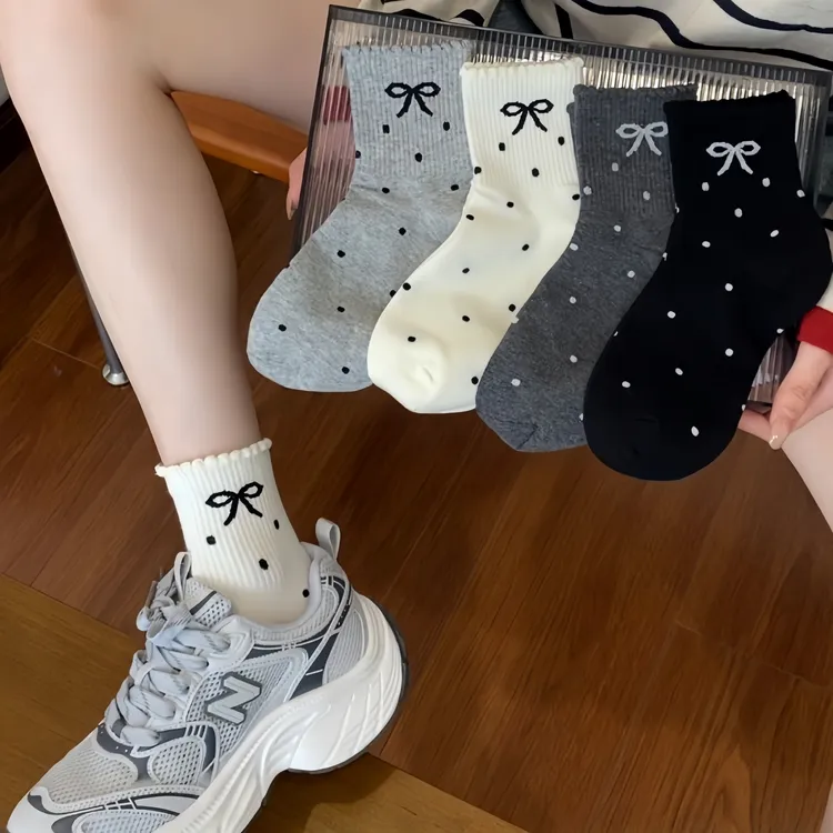 波点袜子女花边蝴蝶结女袜秋季百搭学生袜ins潮袜中筒袜女袜