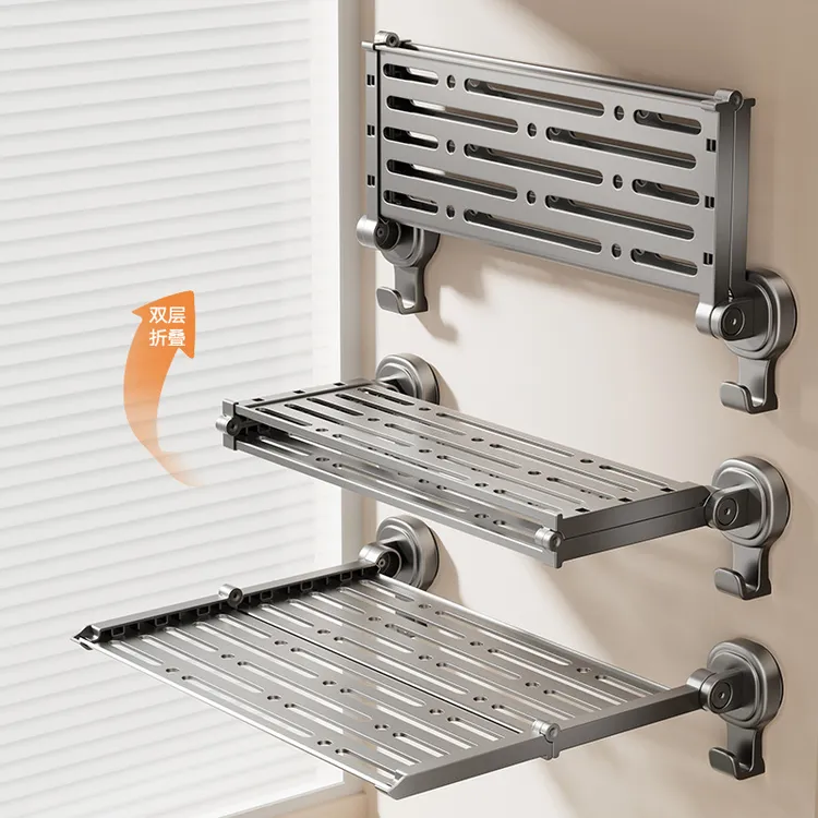 浴室吸盘折叠浴巾架毛巾架卫生间放衣服神器厕所免打孔毛巾置物架