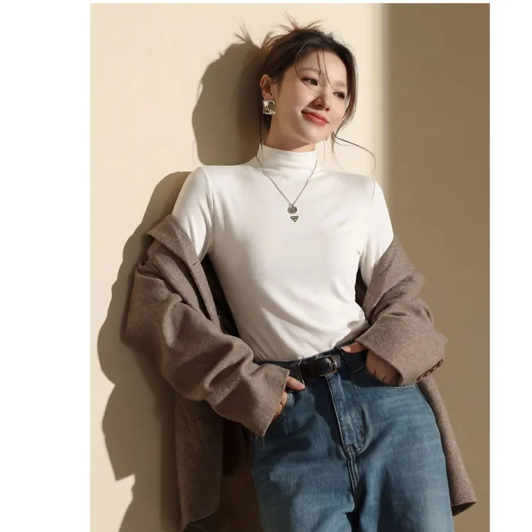 2025极简风长袖常规款老钱风羊绒打底衫秋季女士时尚修身百搭保暖