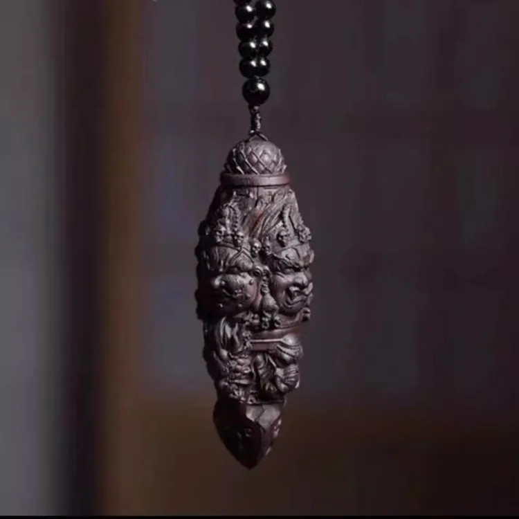 贡木沉木雕刻大黑天金刚降魔杵手把件文玩饰品工艺品车载挂件摆件