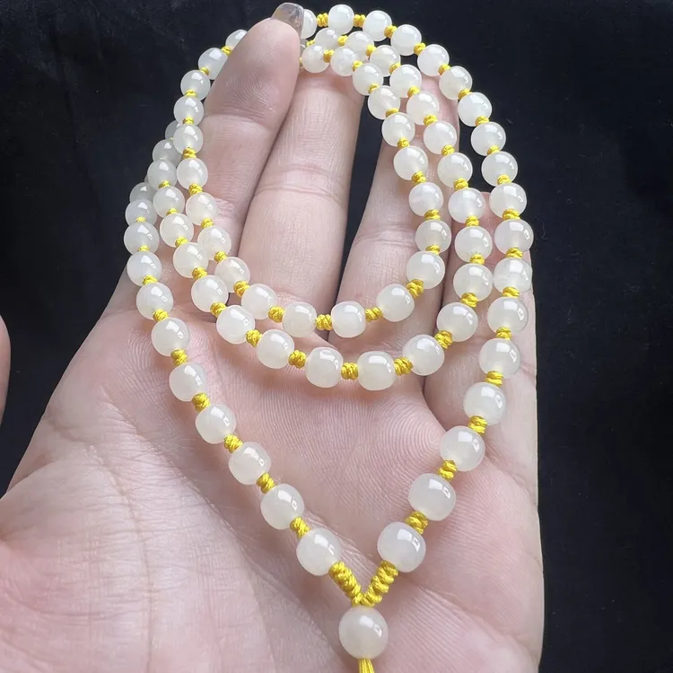 精美和田玉高冰卡6mm和田玉项链黄金吊坠挂绳牌子珠链