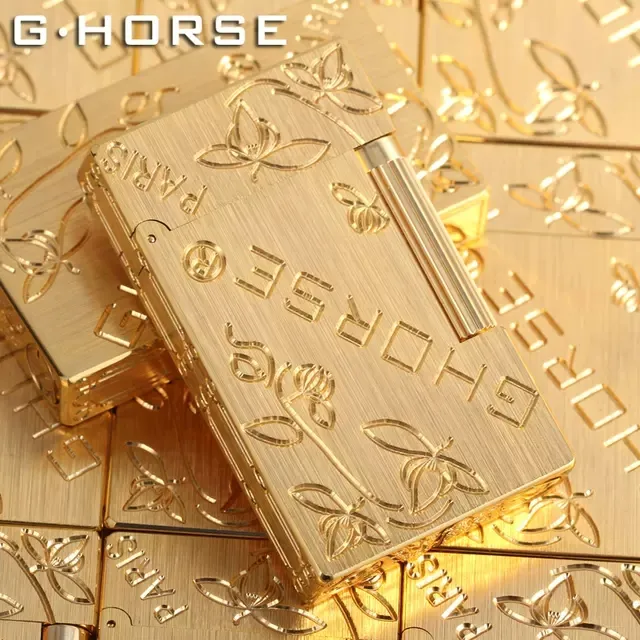 法国神骏GHORSE朗声打火机原装正品纯黄铜充气正版侧滑创意礼品 