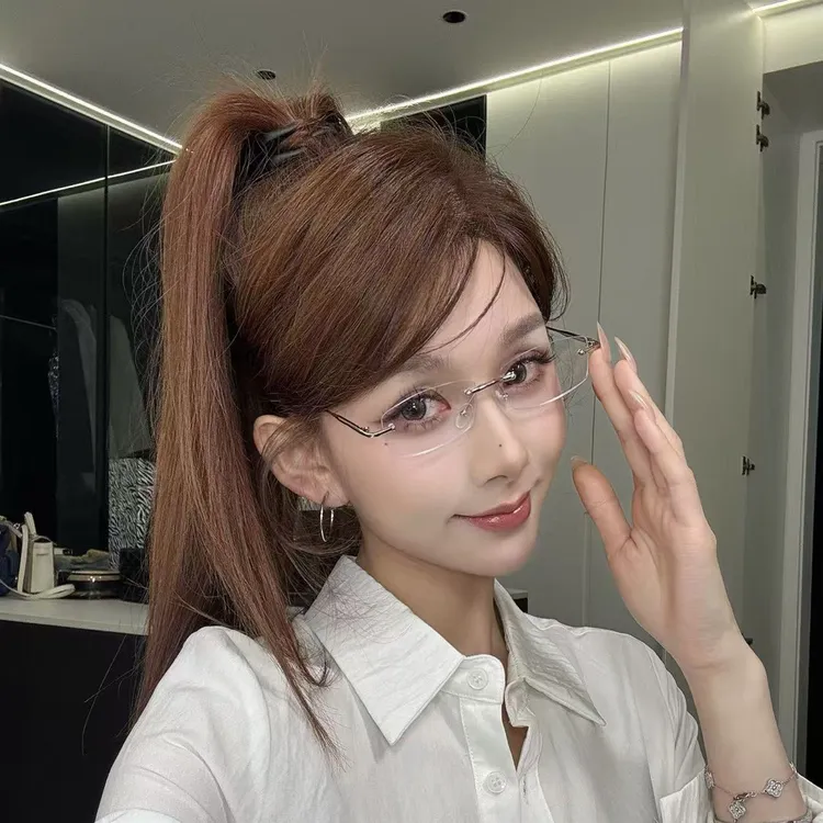 无框眼镜高质清冷高级感素颜美女防蓝光