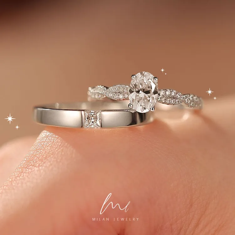 秘蓝 925银莫桑石戒指 旋转芭蕾对戒/情侣轻奢高级闭口求订婚戒指