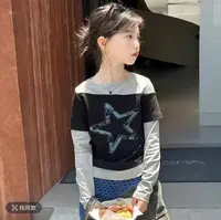 女童2025年T恤女长袖圆领五角星形秋森系休闲时尚印花卫衣秋季