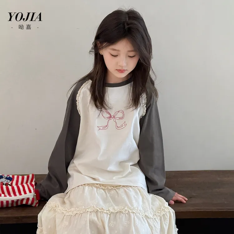 YOJIA女童打底衫春秋款2025新款洋气韩系大童长袖上衣儿童T恤秋装