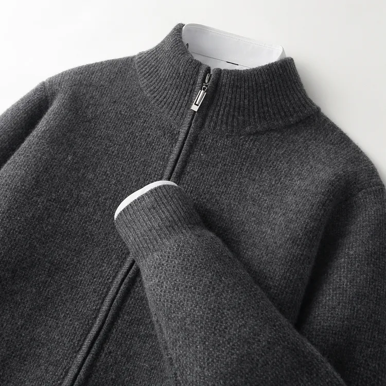 蒙鲁巴恩冬季加厚100%羊毛开衫男士半高领羊绒上衣宽松保暖外套男