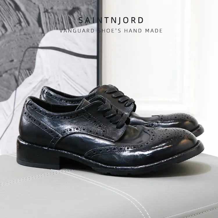 马皮复古英伦风男士正装商务休闲皮鞋雕花德比鞋大头布洛克