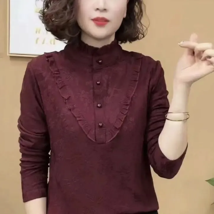 秋冬2025时尚洋气新款提花打底长袖套头显瘦百搭女士减龄上衣气质