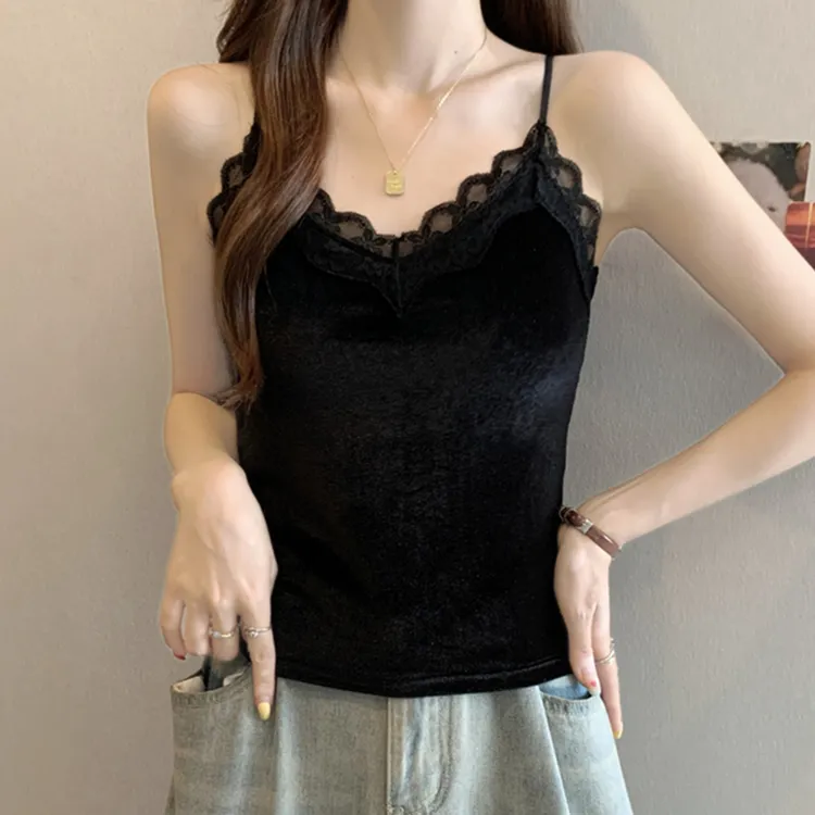 金丝绒吊带背心女士秋季2025新款西装内搭带胸垫打底衫无袖上衣潮