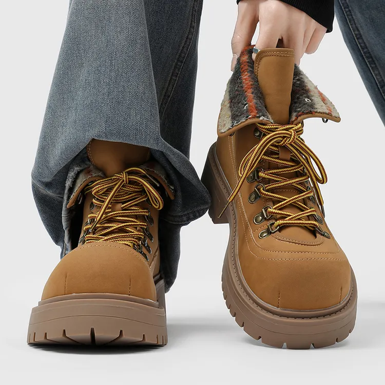 厚底增高两穿大黄靴户外英伦风冬季系带登山靴机车休闲马丁靴男女