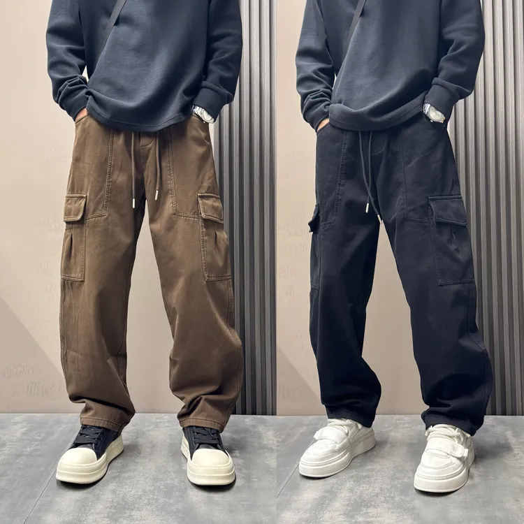 2025秋冬加绒美式复古工装休闲裤男士潮流宽松直筒裤百搭痞帅长裤