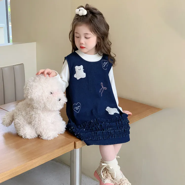 女童套装秋装2025新款洋气时髦宝宝长袖上衣儿童牛仔背带裙春秋季