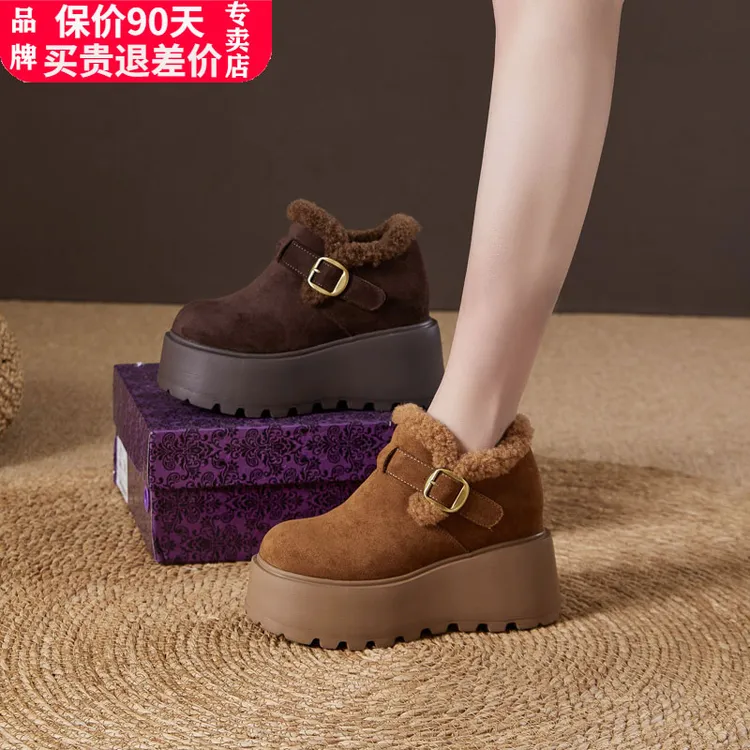 震地王厚底内增高10cm勃肯鞋女2025冬季新款时尚百搭休闲保暖棉鞋
