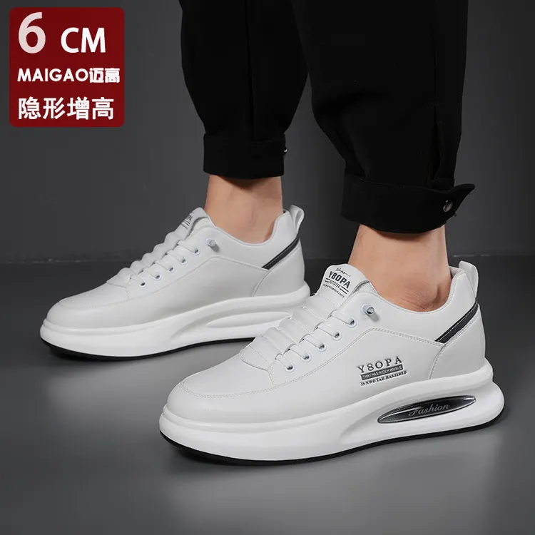 内增高6公分休闲板鞋男士拼色运动板鞋厚底男士潮鞋百搭秋季白色