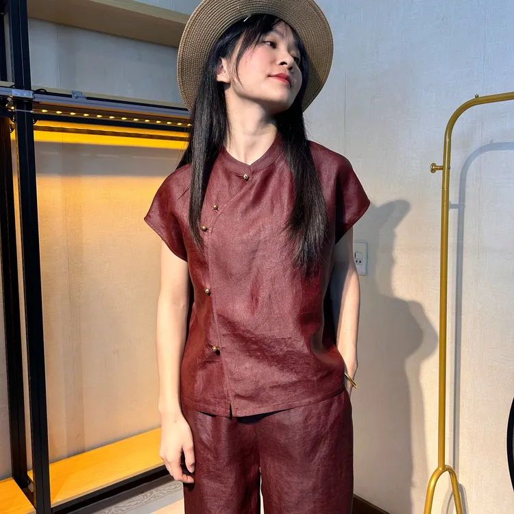 香云纱中式马甲红油龟开衫背心花萝复古小飞袖外搭立领无袖桑蚕丝