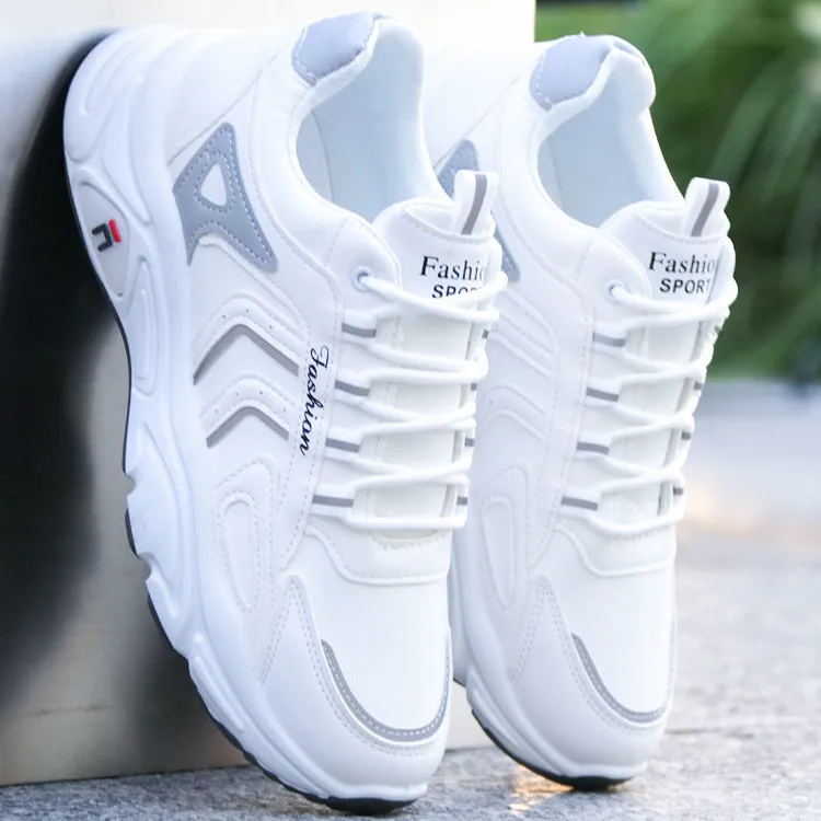 白色鞋子男潮鞋秋季防水百搭皮面运动鞋男生软底休闲鞋防臭跑步鞋