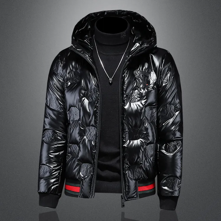 DESITASH欧洲站连帽羽绒服男冬季新款时尚亮面白鸭绒保暖大码外套