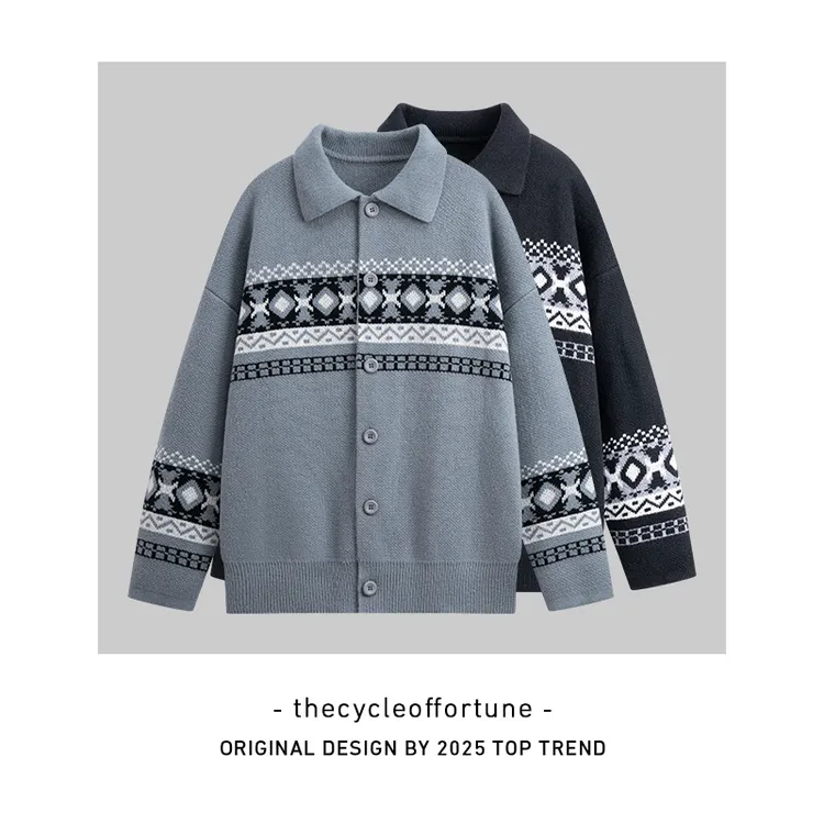 大码图腾毛衣针织衫男生宽松内搭叠穿毛衣加大加宽X25MY0003