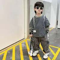 男童春季卫衣套装儿童假两件春装潮宝宝工装两件套2025春秋季新款