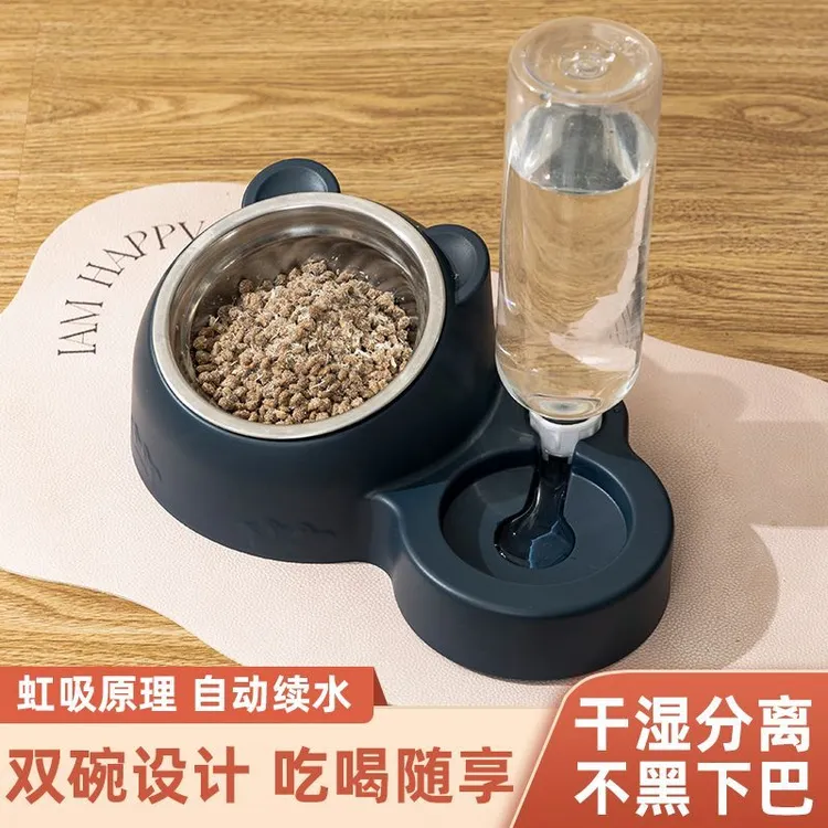 宠物用品宠物碗双碗不锈钢自动饮水大容量宠物猫粮狗粮盆狗猫盆jm