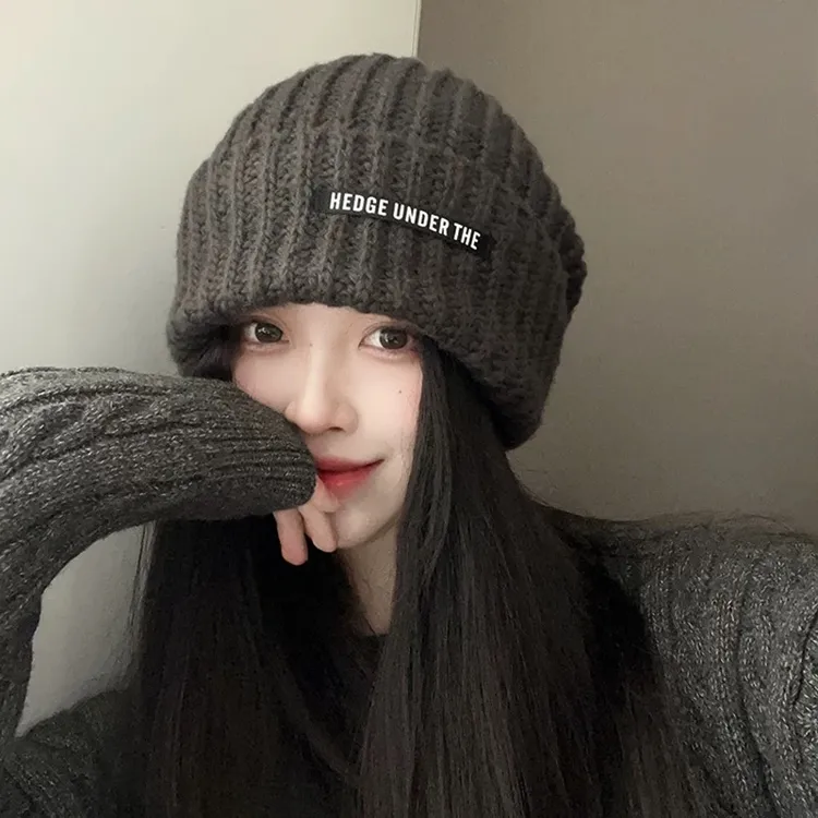 A644 秋冬针织毛线大头围冷帽堆堆帽