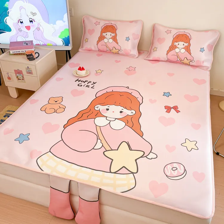 夏季凉席卡通印花冰丝席A类母婴级女孩儿童学生软席子夏天空调席