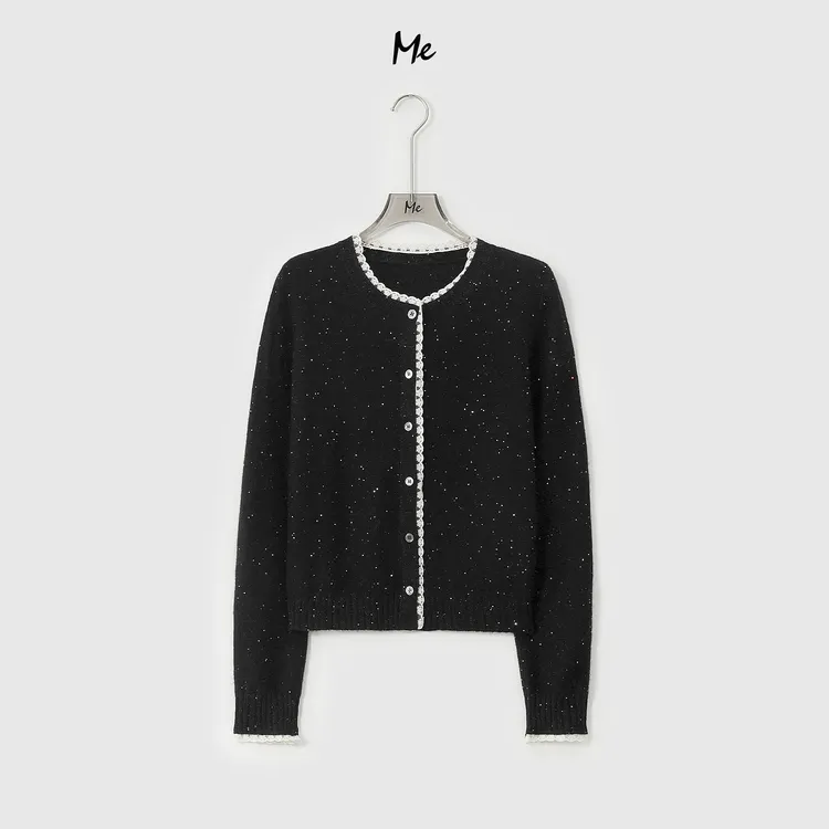 ME【花蕾夜空】巨柔美利奴绵羊毛混纺满天星撞色针织毛衣MESA3895