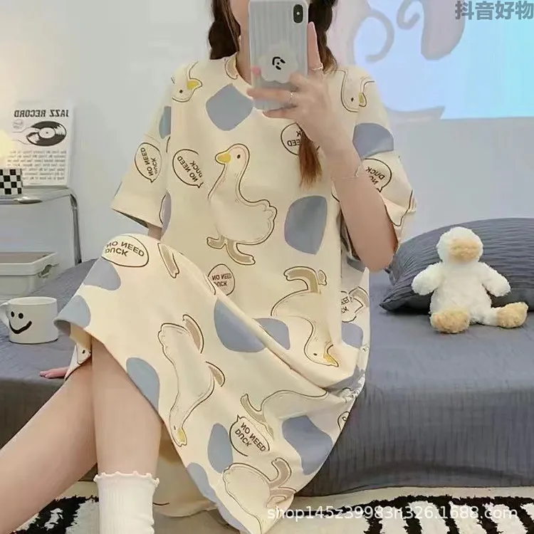 【新店福利】睡裙女款夏季宽松大码短袖卡通可爱少女学生薄款睡衣家