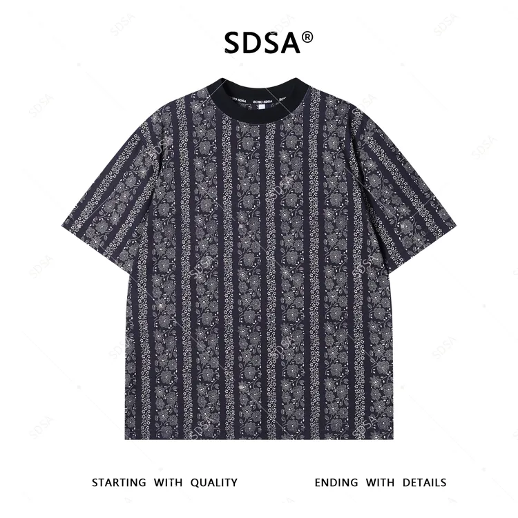 夏季高级感新款男士美式潮流满印花卉短袖T恤显瘦百搭圆领上衣潮