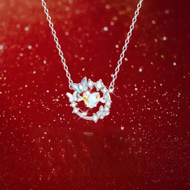 爱心蝴蝶项链925银女款2025新款轻奢小众吊坠锁骨链饰品百搭简约