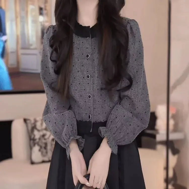 高级感木耳边衬衫女春秋季2025新款时髦优雅风上衣宽松百搭衬衣