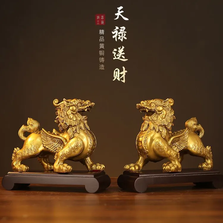 貔貅摆件一对黄铜天禄皮丘客厅办公室铜貔貅大号开业礼品