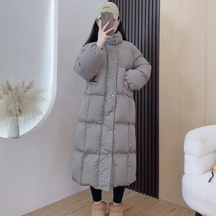 清货:小个子定制纯色简约百搭加厚保暖长款棉服062