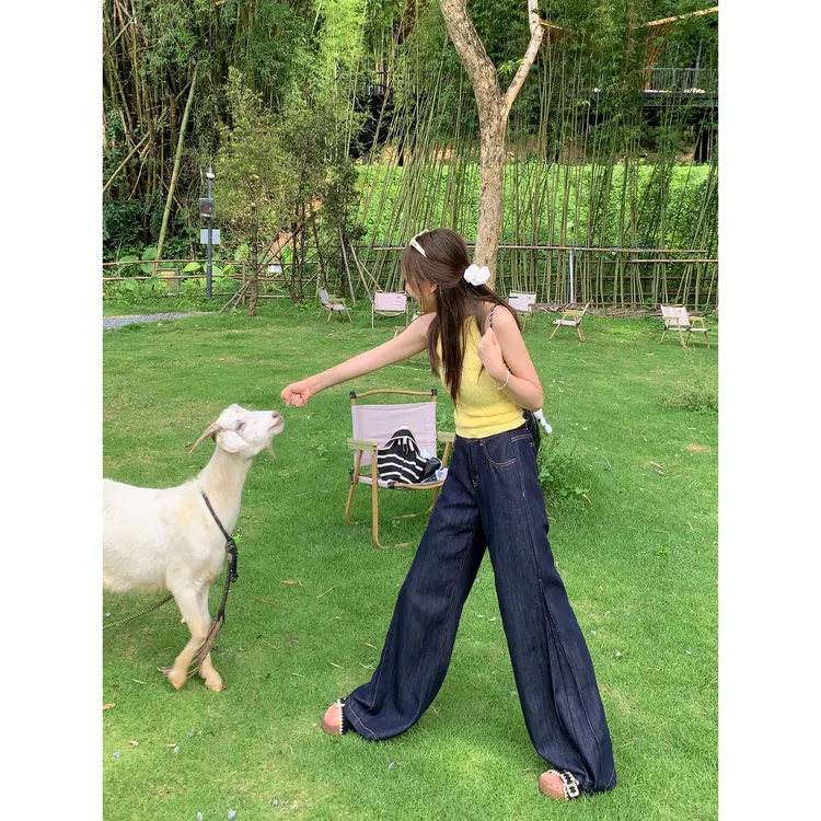 切糕自制【牛仔梦想】小个子夏季女气质显高阔腿高腰天丝牛仔裤