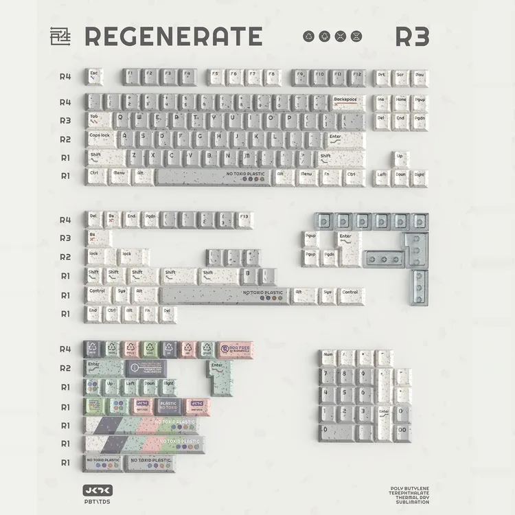 JKDKeys 再生Regenerate R3 PBT热升华原厂68 980 75 87 104键帽