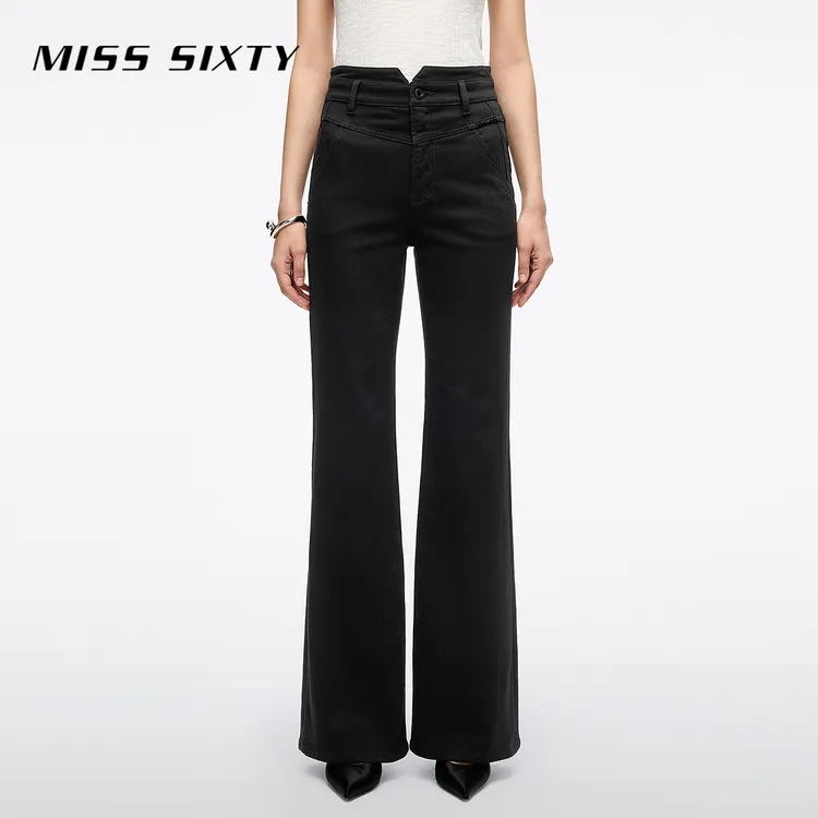 Miss Sixty2025秋季新款牛仔裤女高腰修身显瘦微喇叭裤小黑裤