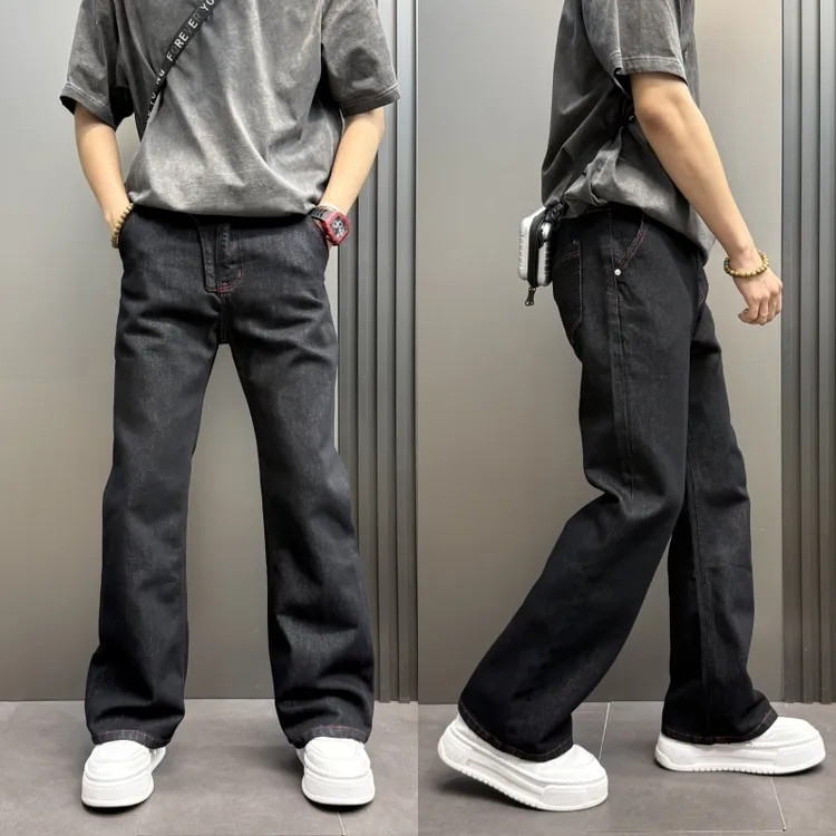 2025潮流百搭哈伦裤黑色水洗牛仔裤韩版痞帅男士直筒裤美式小脚裤