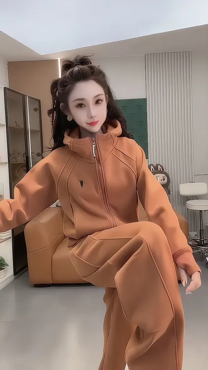 秋冬新款宽松显瘦刺绣小马大码加绒加厚连帽卫衣外套阔腿裤两件套