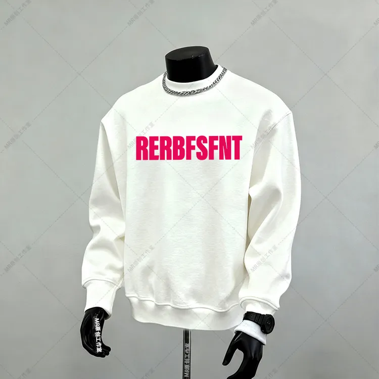 加绒卫衣美式潮牌圆领宽松加厚FSFNT红字母印花冬季白色长袖外套