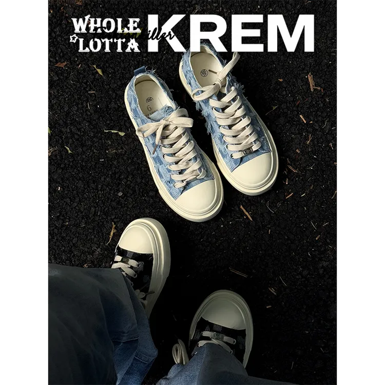 KREM新款“流苏系列”帆布鞋男格子厚底增高板鞋潮流时尚百搭休闲鞋