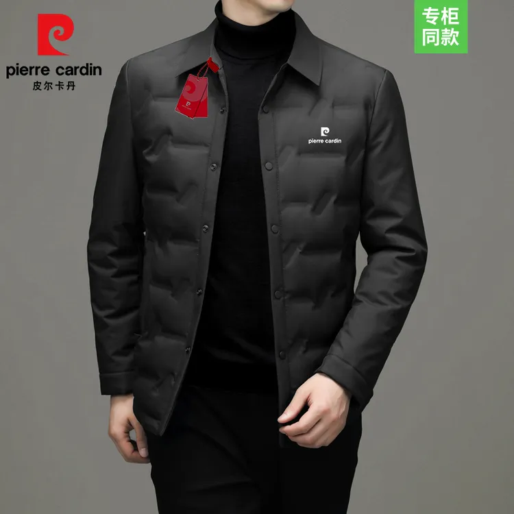 皮尔卡丹男士商务羽绒服秋冬季新款户外高端翻领纯色简约中年外套