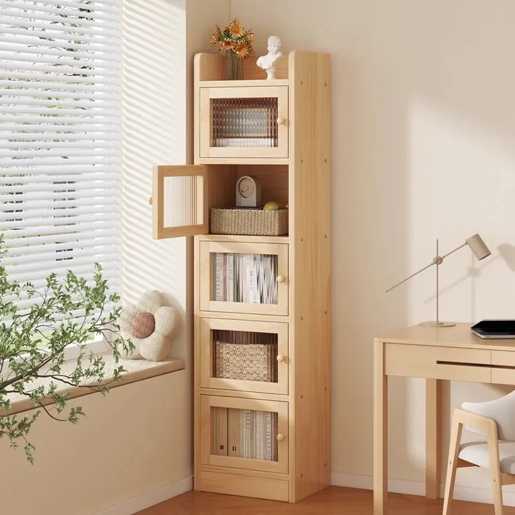实木书柜学生家用客厅书架落地置物架一体靠墙边小窄柜夹缝收纳柜
