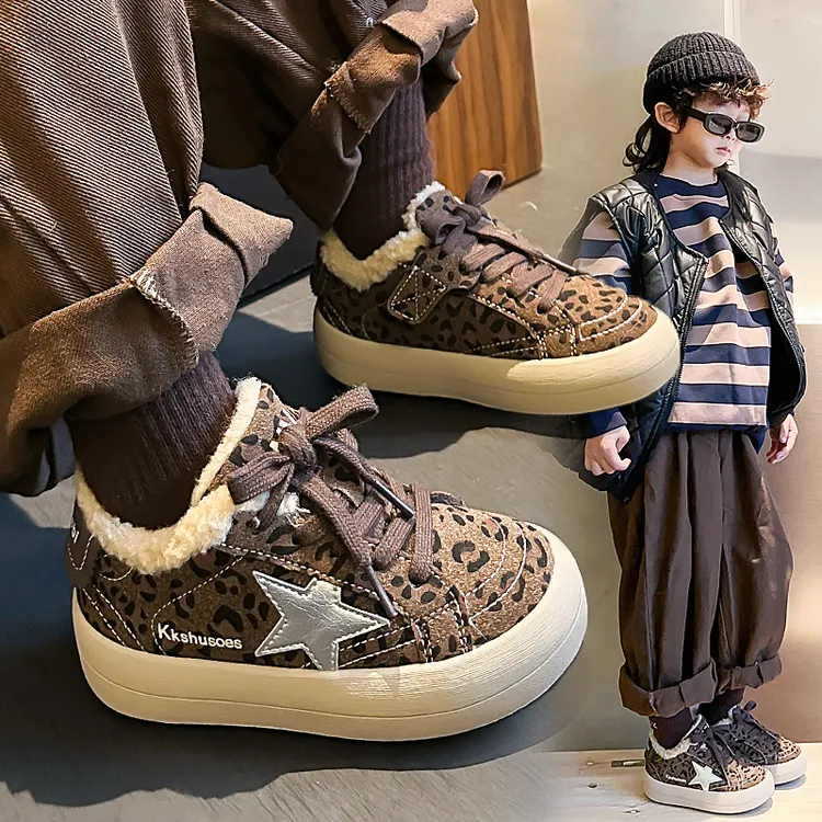 儿童保暖加绒时尚星星鞋2025冬季新款女童运动鞋男童休闲鞋-5687