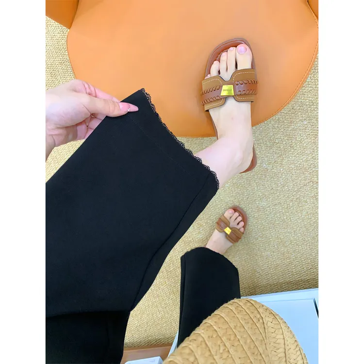 冰感黑色蕾丝边九分休闲裤女夏季薄款气质高腰显瘦弹力直筒阔腿裤