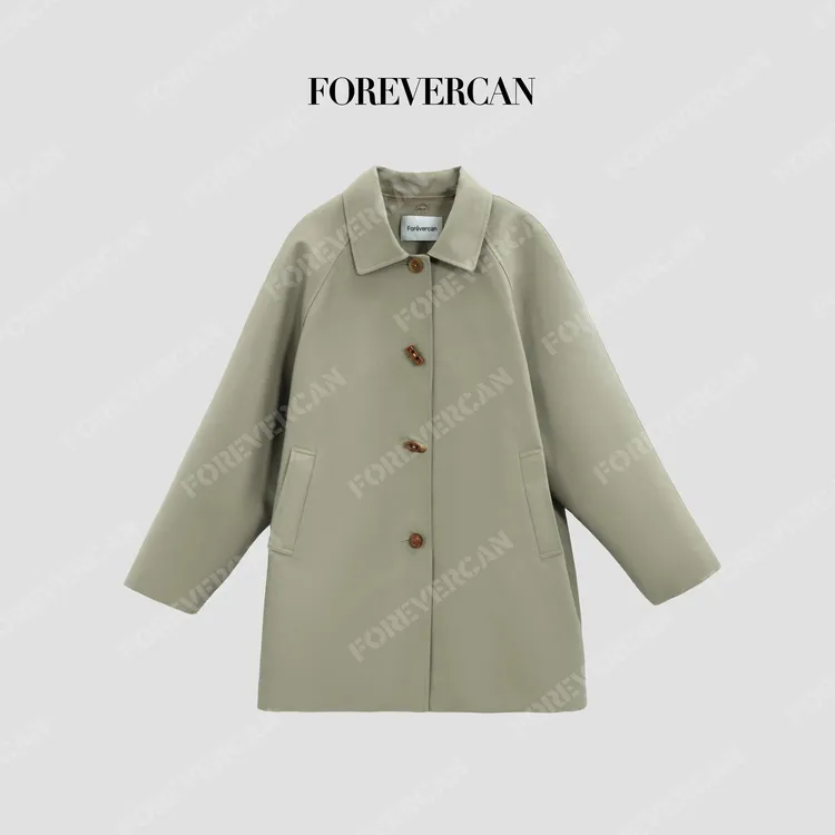 FOREVERCAN“暮野松林”卡其橄榄绿异型扣棉服风衣外套WC57393