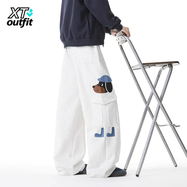 美式小狗刺绣卫裤四季男覆古多口袋休闲裤高街百搭抽绳宽松运动裤